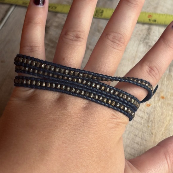 Chan Luu Navy Blue Leather & Pyrite Wrap Bracelet - Picture 1 of 3